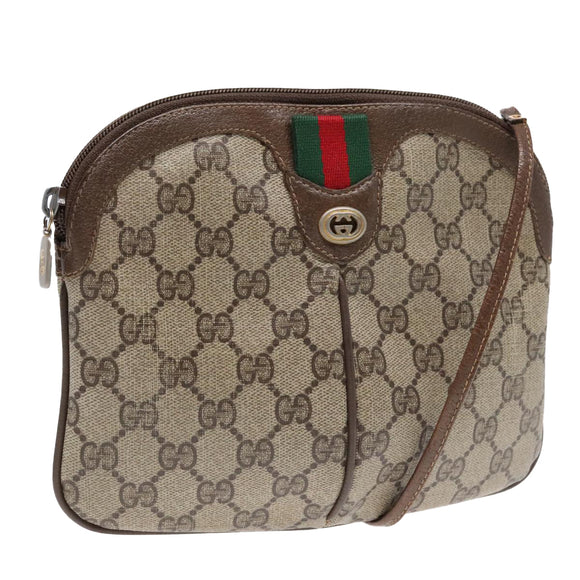 GUCCI GG Supreme Web Sherry Line Shoulder Bag PVC Beige Gold Auth ep5636