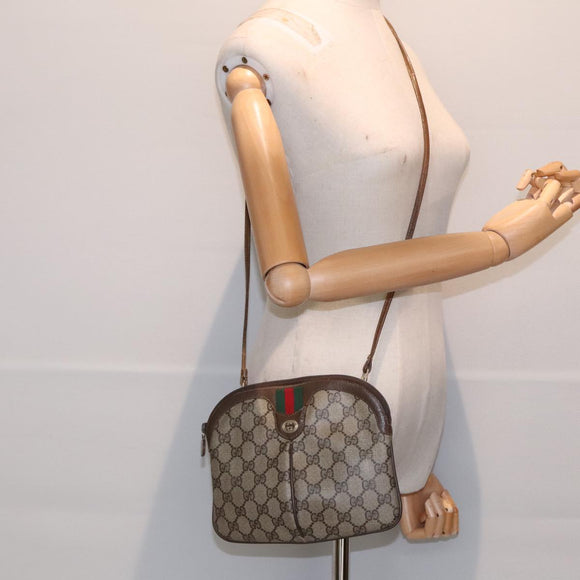 GUCCI GG Supreme Web Sherry Line Shoulder Bag PVC Beige Gold Auth ep5636