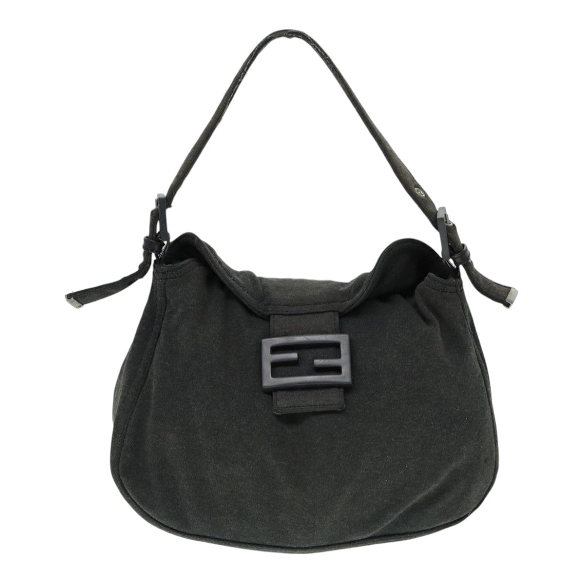 FENDI Mamma Baguette Shoulder Bag Cotton Gray Silver Auth ep5641