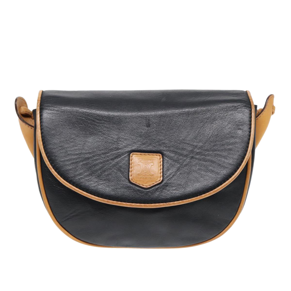 CELINE Shoulder Bag Leather Black Gold Auth ep5647