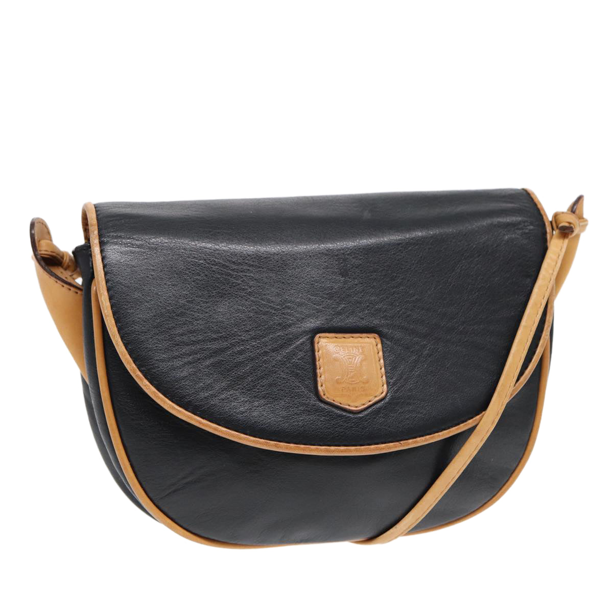 CELINE Shoulder Bag Leather Black Gold Auth ep5647