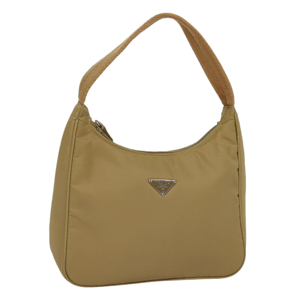 PRADA Hand Bag Nylon Beige Silver Auth ep5650