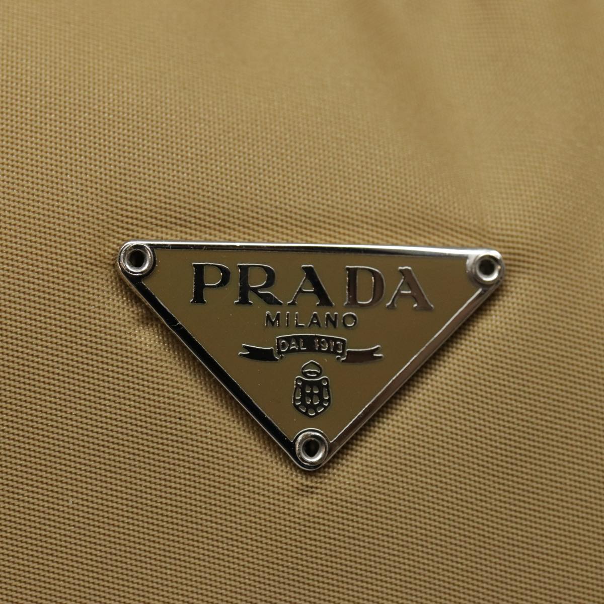 PRADA Hand Bag Nylon Beige Silver Auth ep5650