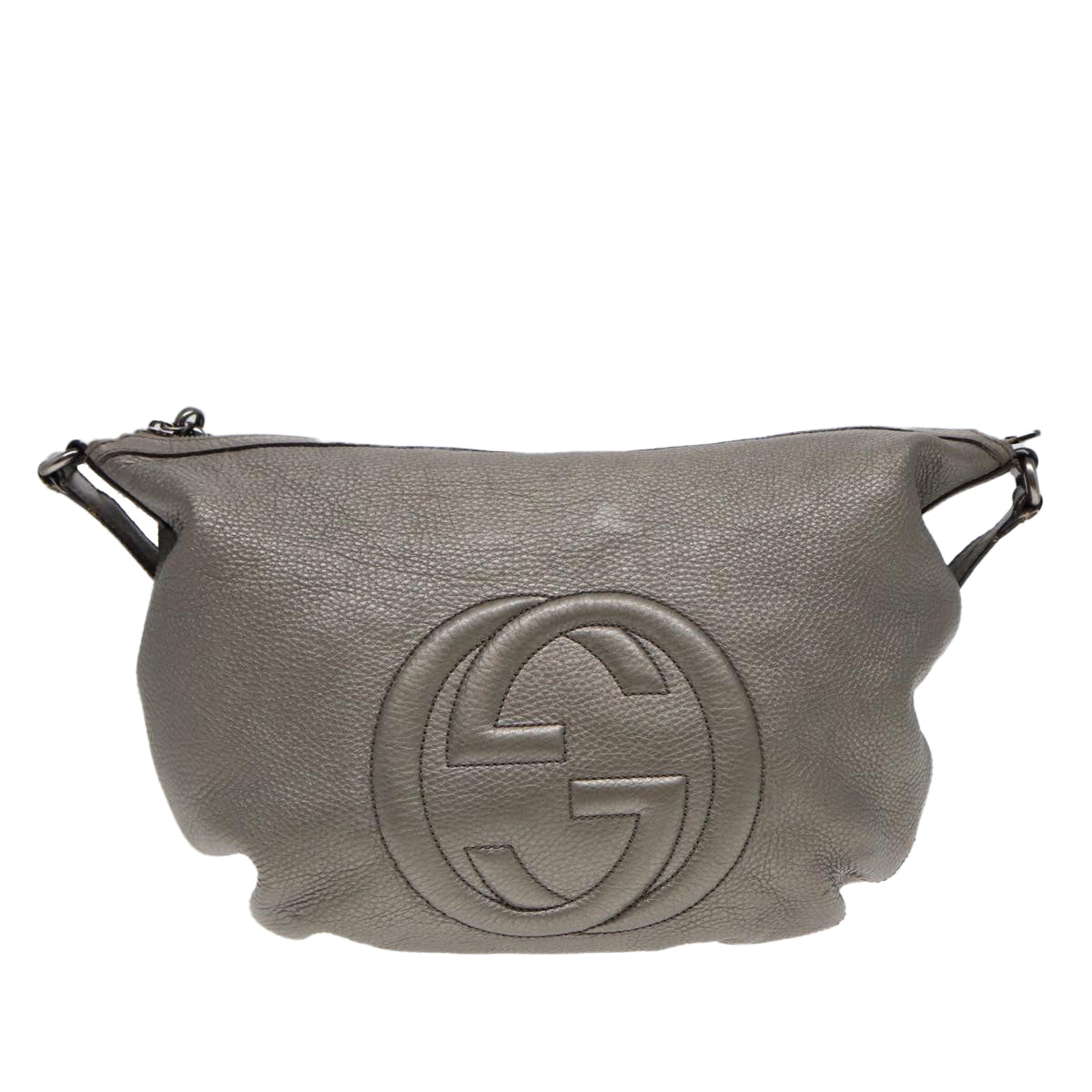 GUCCI Interlocking Shoulder Bag Leather Silver 295175 Auth ep5653