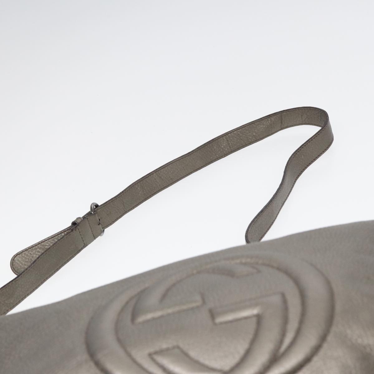 GUCCI Interlocking Shoulder Bag Leather Silver 295175 Auth ep5653