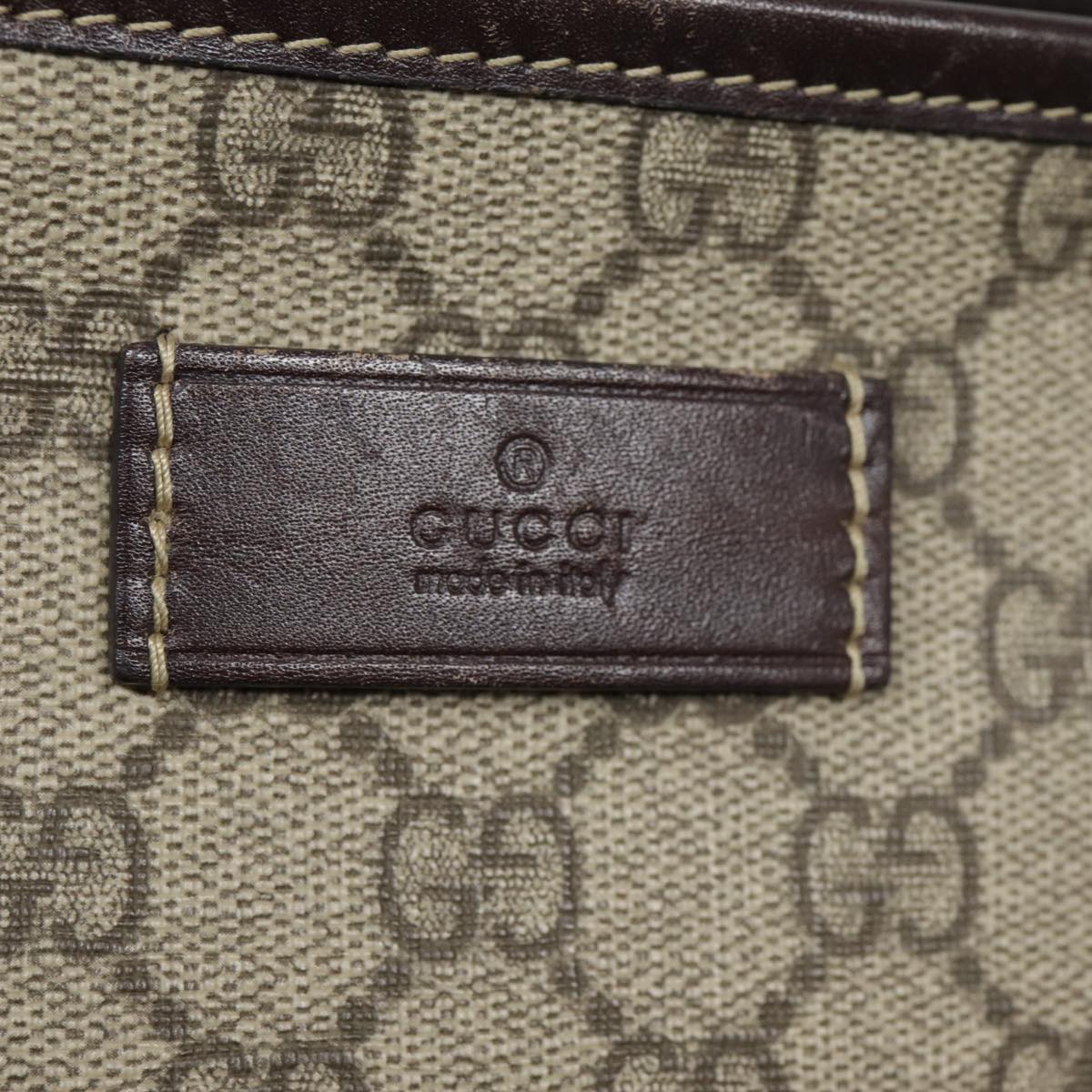 GUCCI GG Supreme Tote Bag PVC Leather Beige Silver 211138 Auth ep5654