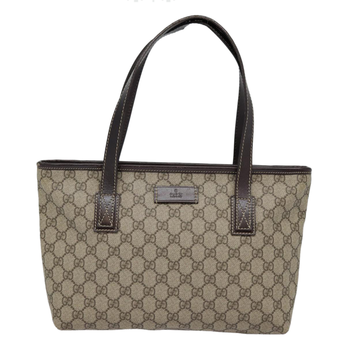 GUCCI GG Supreme Tote Bag PVC Leather Beige Silver 211138 Auth ep5654