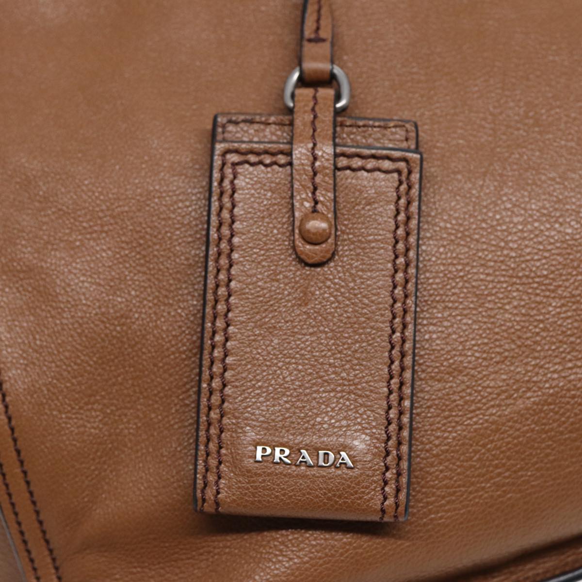 PRADA Tote Bag Leather Silver Brown Auth ep5656