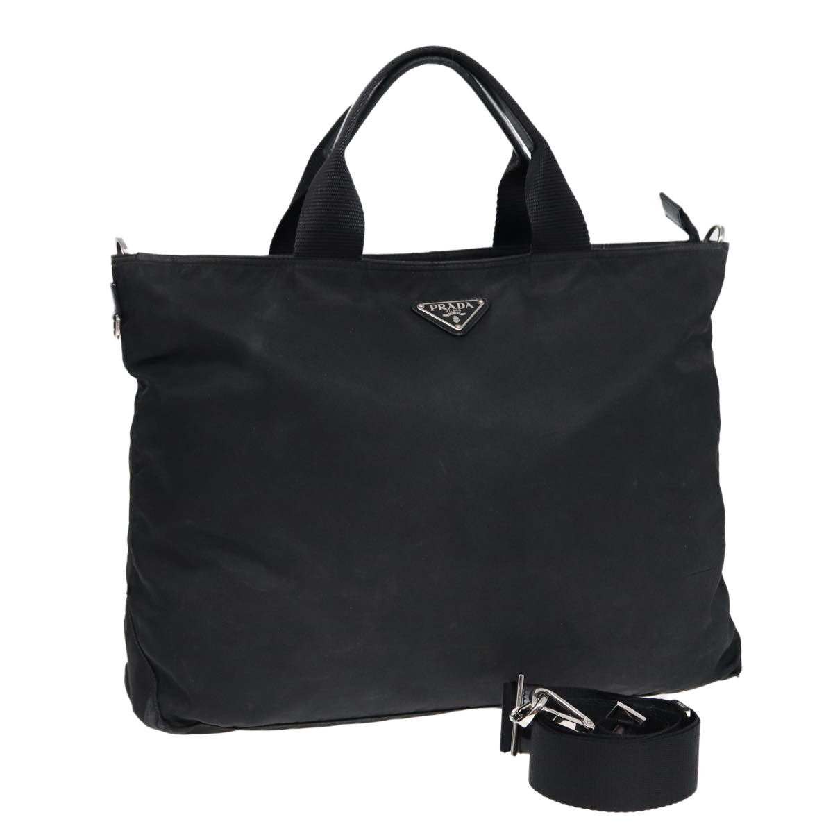 PRADA Tote Bag Nylon 2way Black Silver Auth ep5682