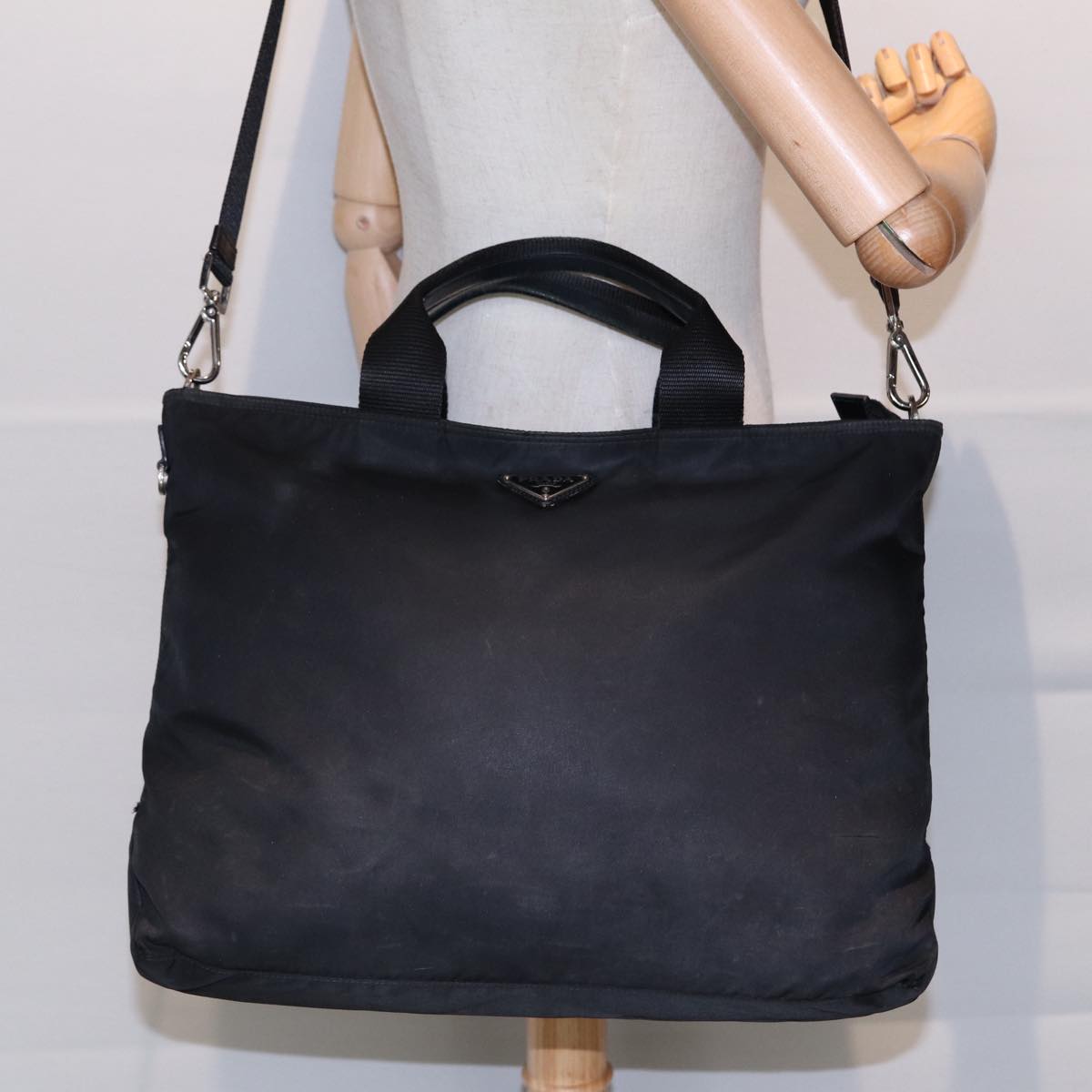 PRADA Tote Bag Nylon 2way Black Silver Auth ep5682