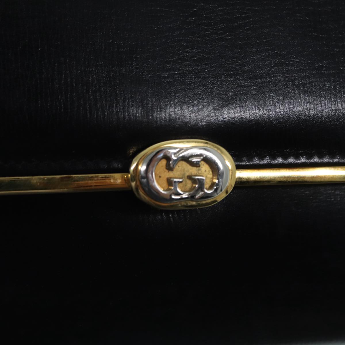 GUCCI Shoulder Bag Leather Black Gold Auth ep5691