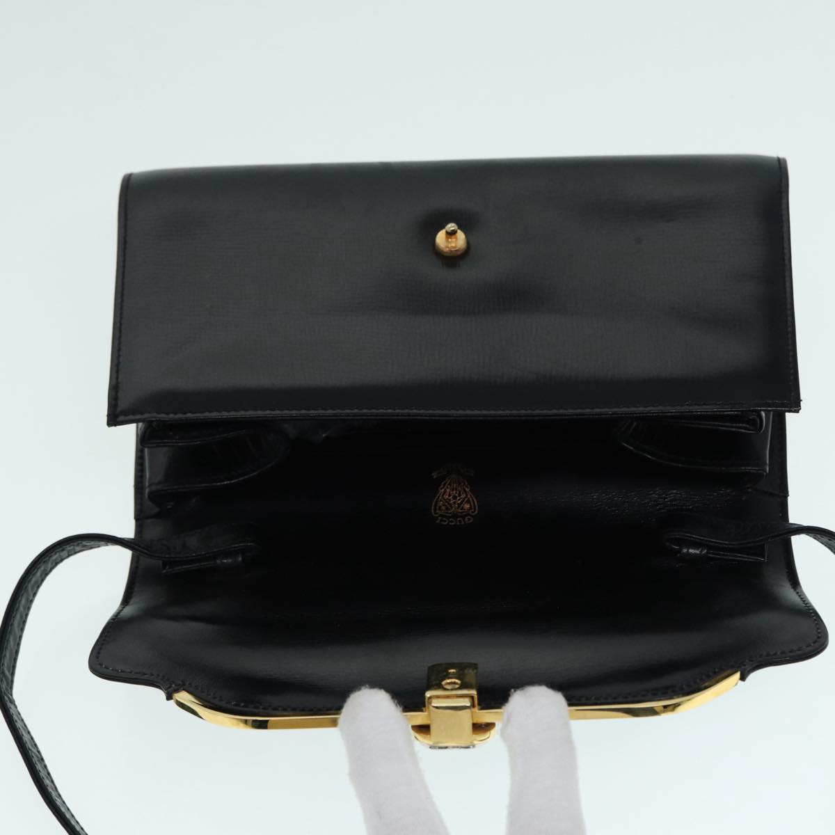 GUCCI Shoulder Bag Leather Black Gold Auth ep5691