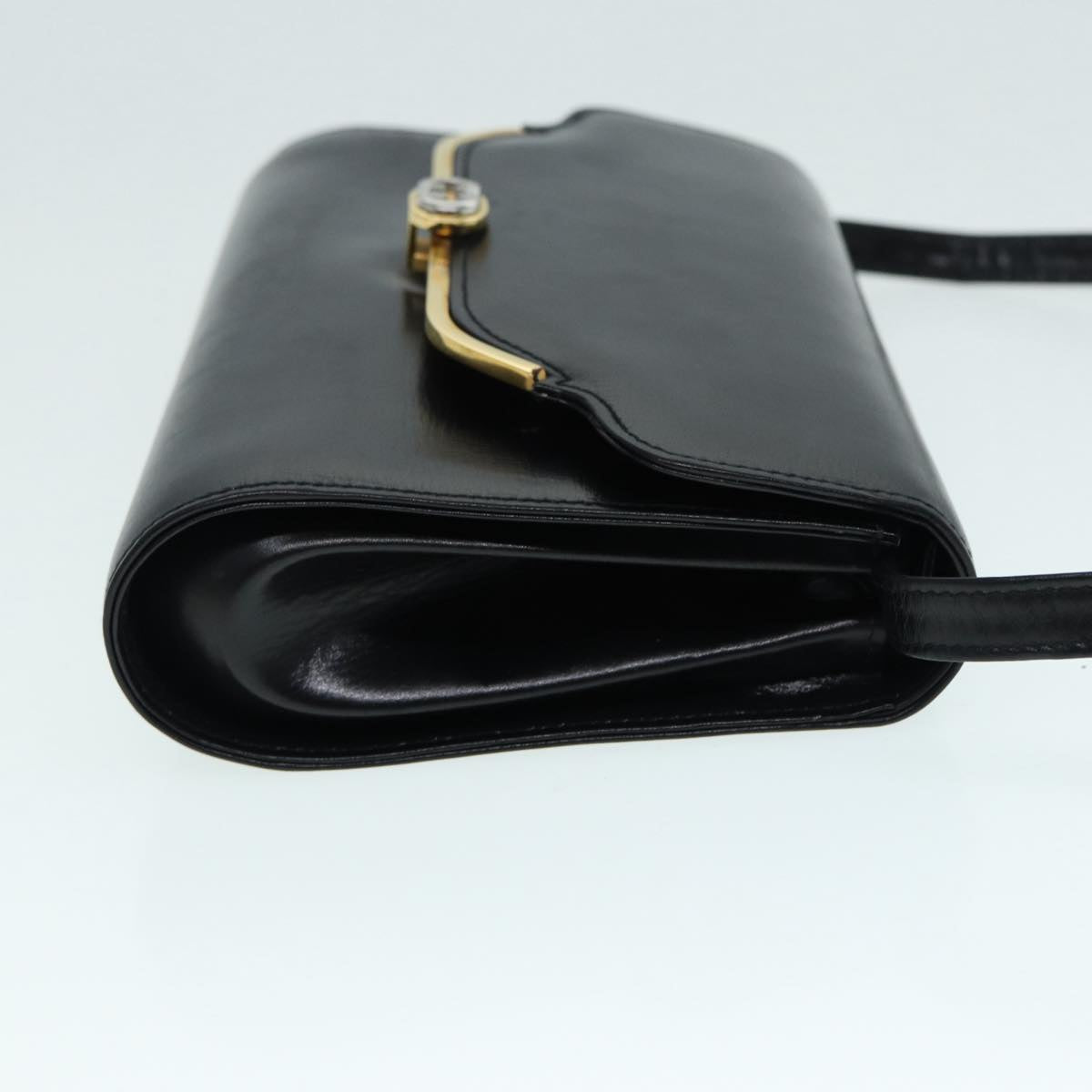 GUCCI Shoulder Bag Leather Black Gold Auth ep5691