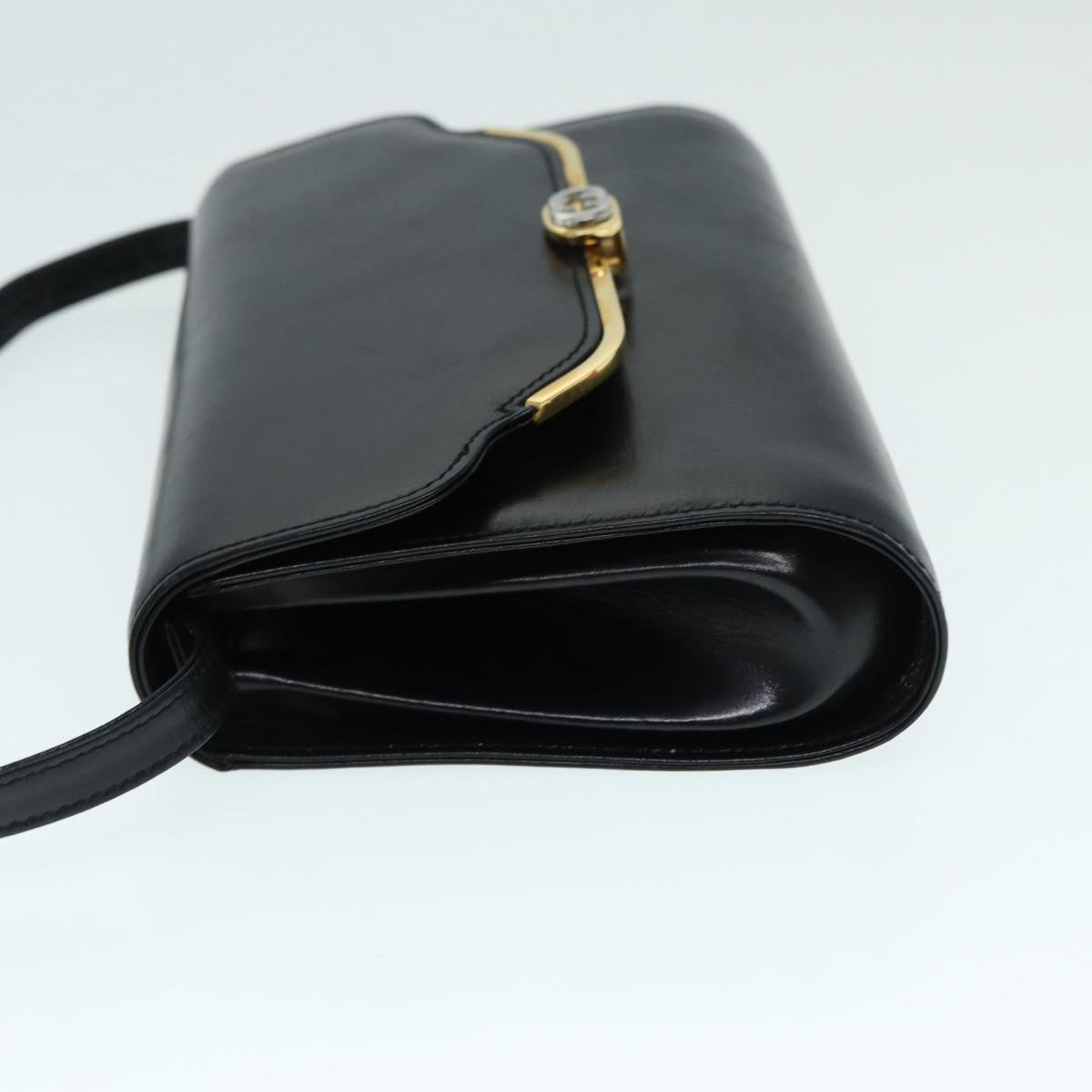 GUCCI Shoulder Bag Leather Black Gold Auth ep5691