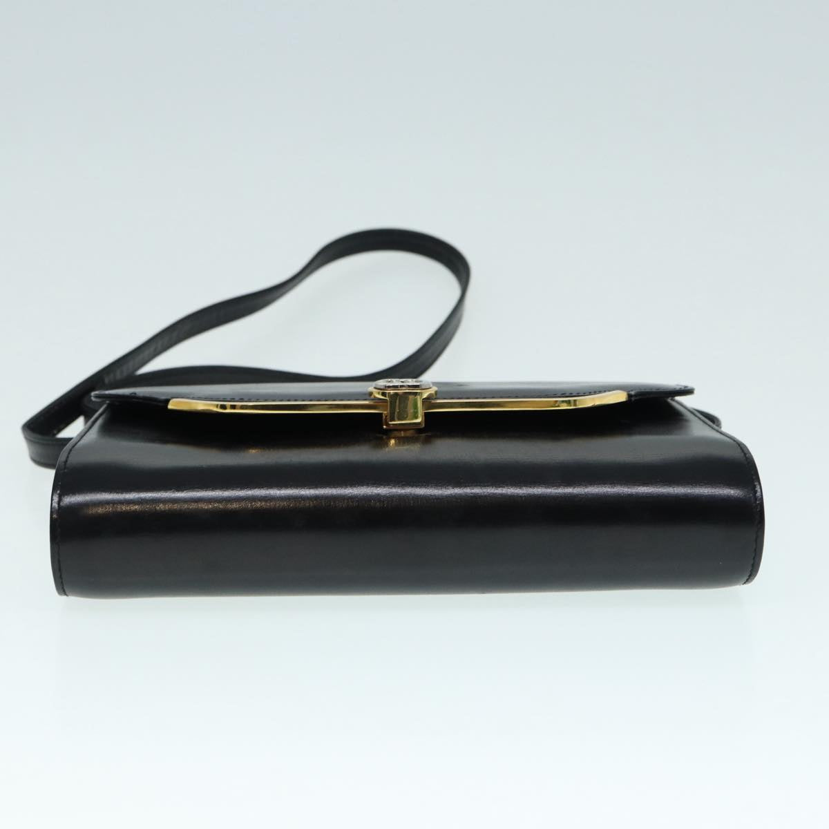 GUCCI Shoulder Bag Leather Black Gold Auth ep5691