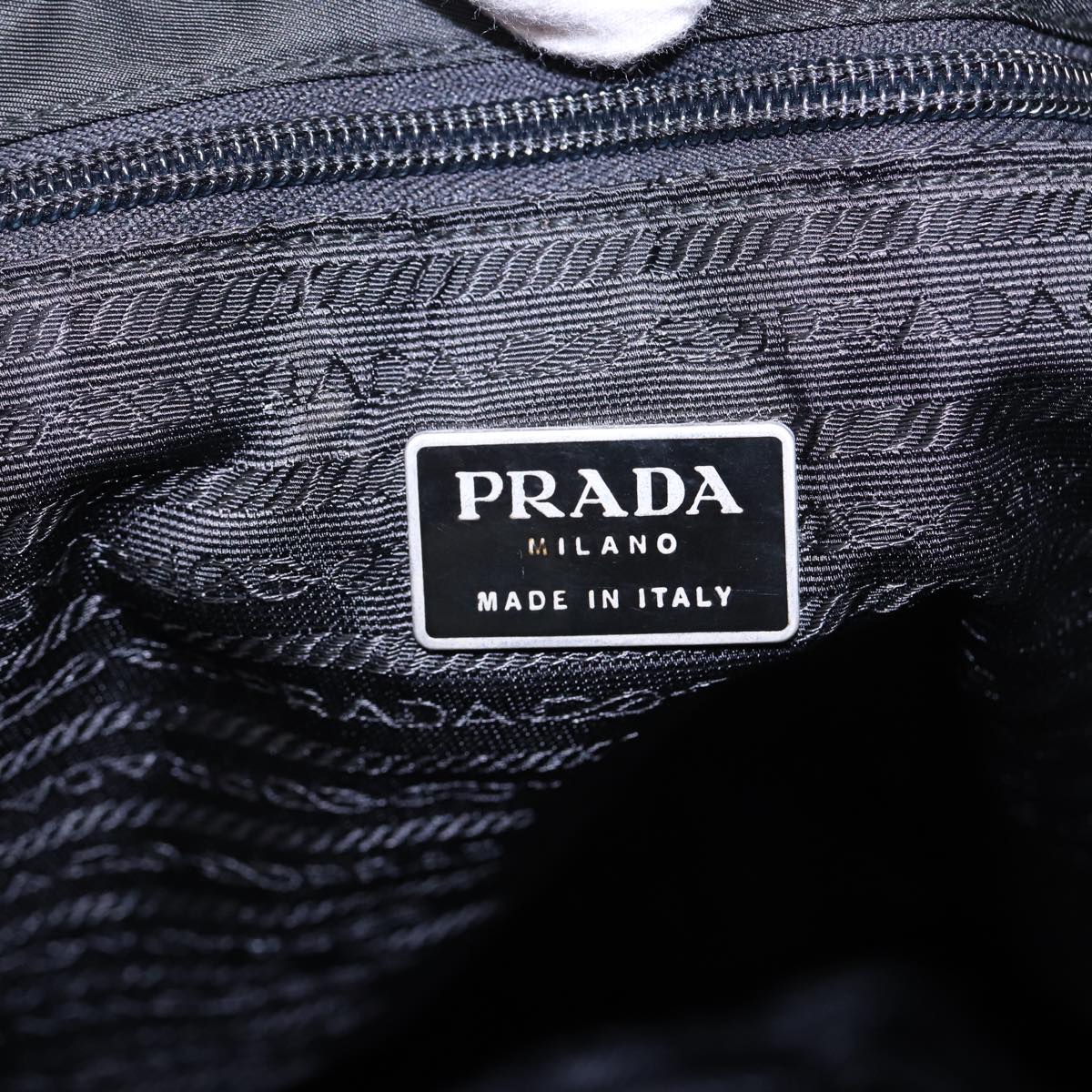 PRADA Tote Bag Nylon Black Silver Auth ep5692