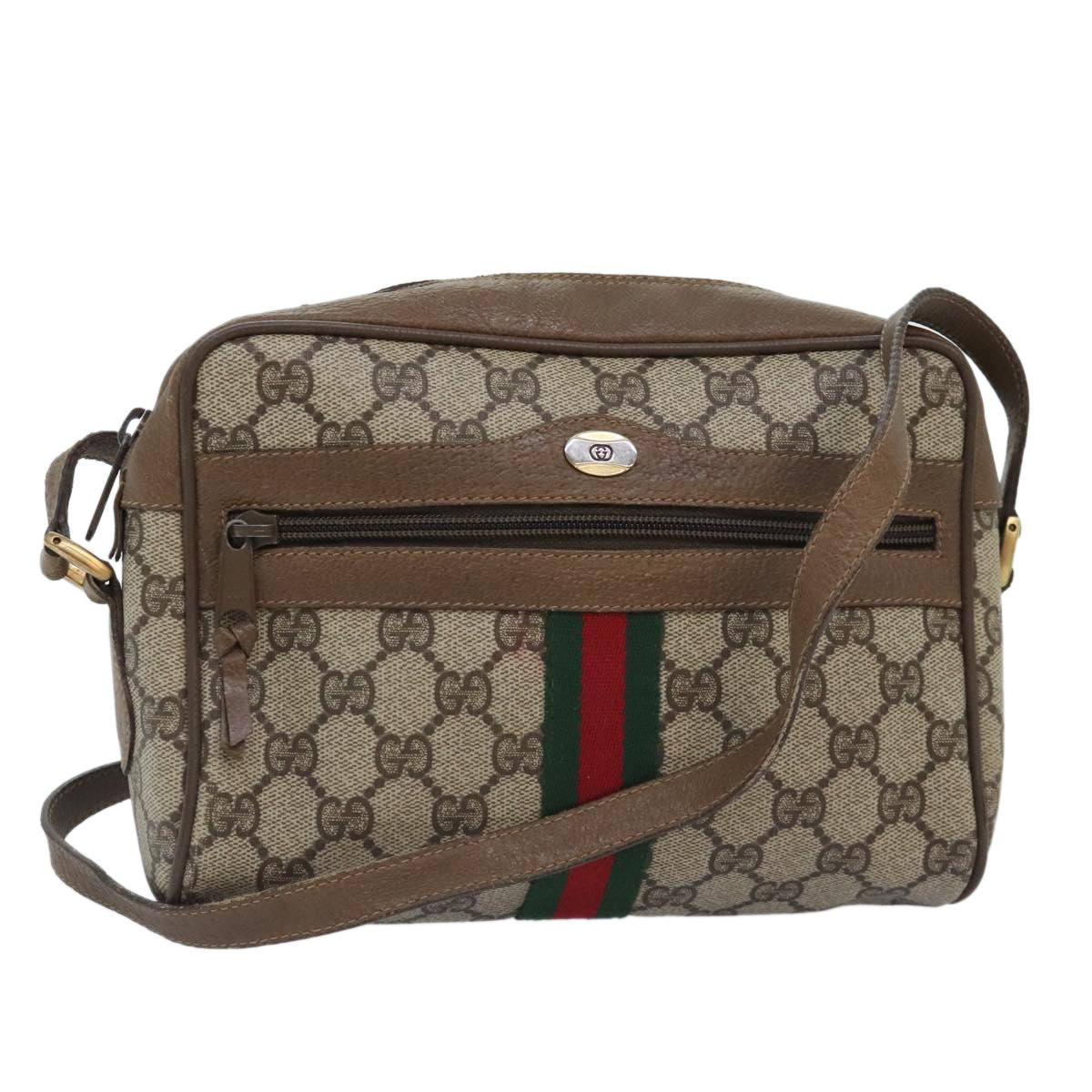 GUCCI GG Supreme Web Sherry Line Shoulder Bag PVC Beige 56 02 004 Auth ep5721