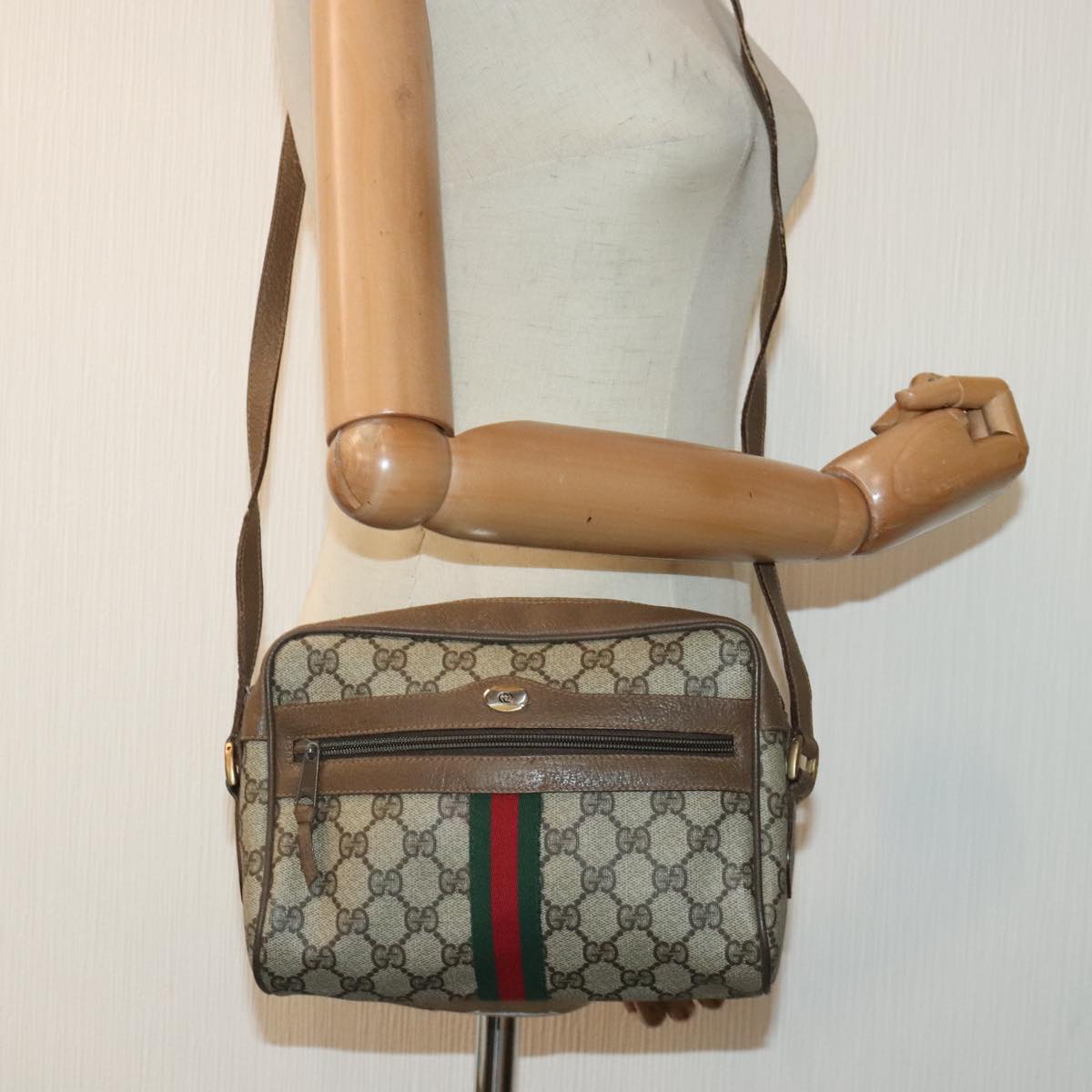 GUCCI GG Supreme Web Sherry Line Shoulder Bag PVC Beige 56 02 004 Auth ep5721