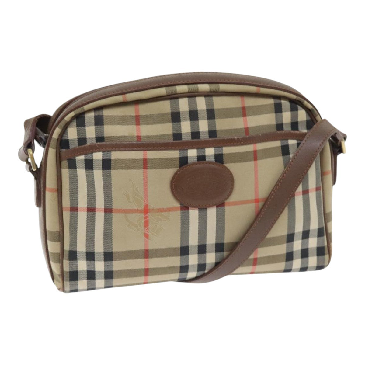 BURBERRY Nova Check Shoulder Bag Canvas Leather Beige Brown Gold Auth ep5722