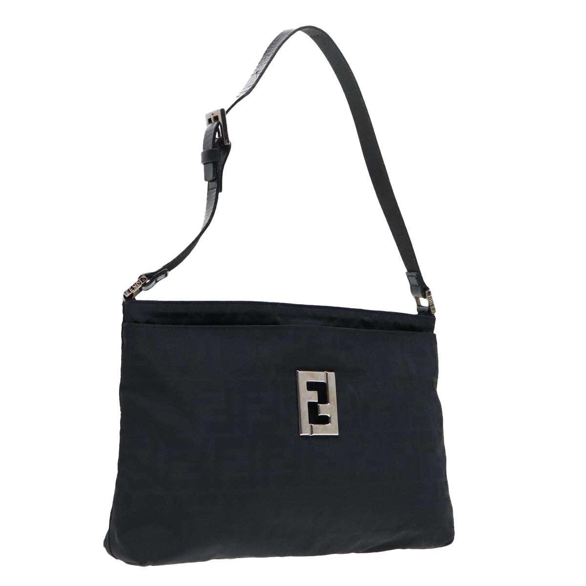 FENDI Zucca Canvas Shoulder Bag Silver Black Auth ep5725