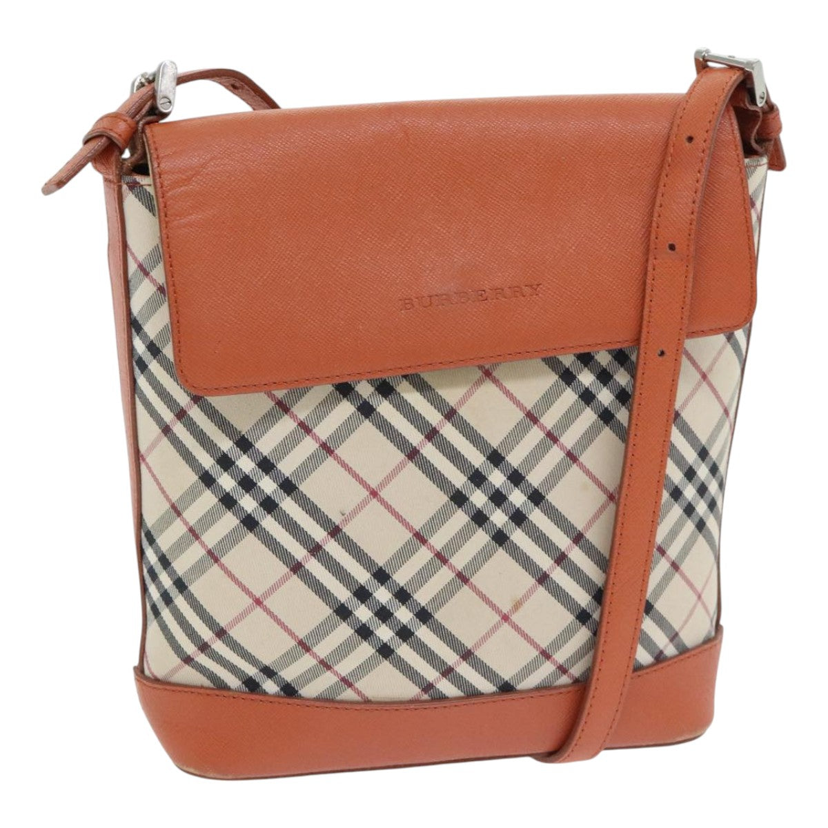 BURBERRY Nova Check Shoulder Bag Canvas Leather Beige Orange Silver Auth ep5735