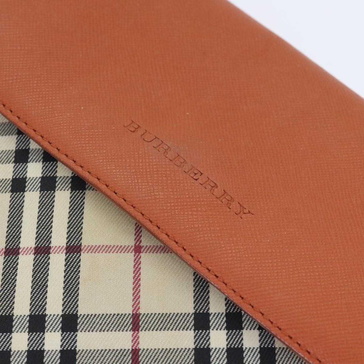 BURBERRY Nova Check Shoulder Bag Canvas Leather Beige Orange Silver Auth ep5735