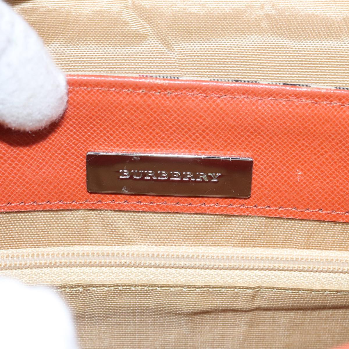 BURBERRY Nova Check Shoulder Bag Canvas Leather Beige Orange Silver Auth ep5735