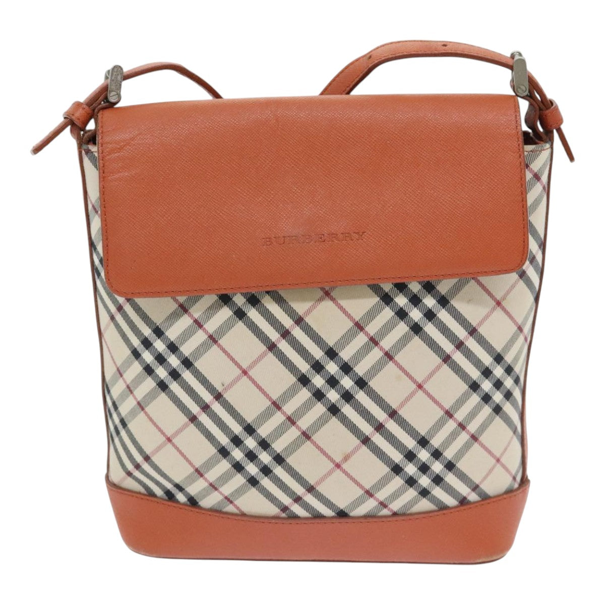 BURBERRY Nova Check Shoulder Bag Canvas Leather Beige Orange Silver Auth ep5735