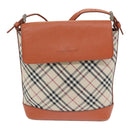 BURBERRY Nova Check Shoulder Bag Canvas Leather Beige Orange Silver Auth ep5735-13