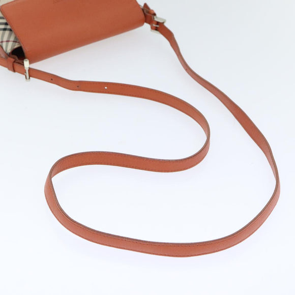 BURBERRY Nova Check Shoulder Bag Canvas Leather Beige Orange Silver Auth ep5735