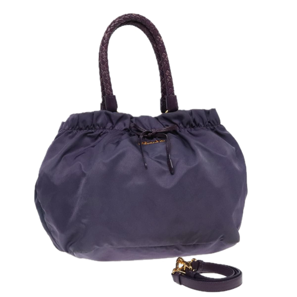 PRADA Hand Bag Nylon Leather 2way Purple Gold Auth ep5737