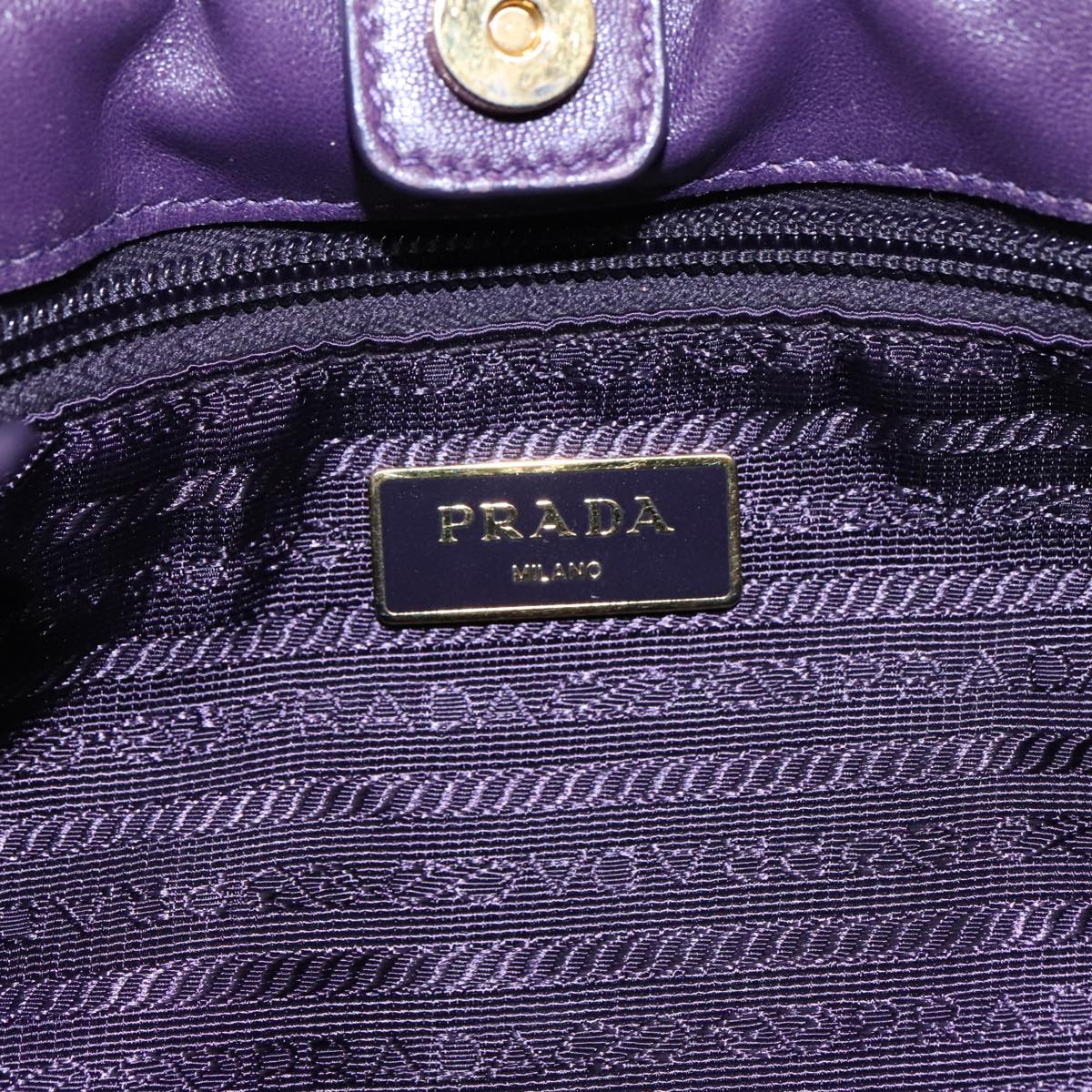 PRADA Hand Bag Nylon Leather 2way Purple Gold Auth ep5737