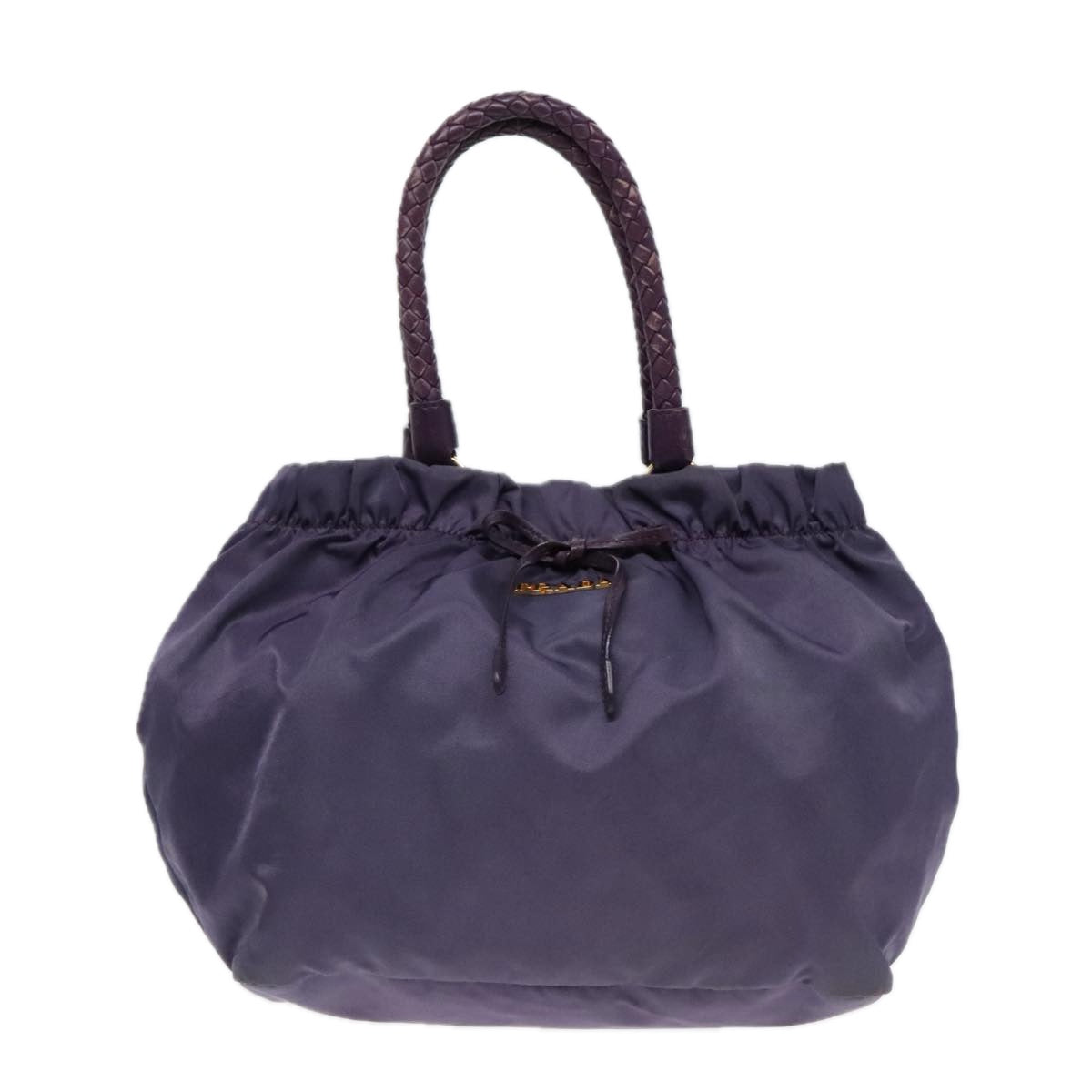 PRADA Hand Bag Nylon Leather 2way Purple Gold Auth ep5737