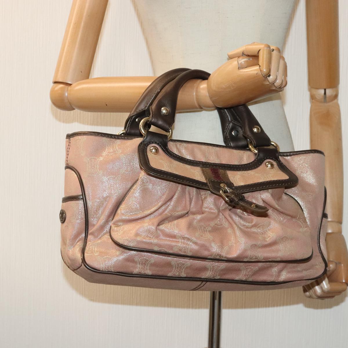 CELINE Macadam Canvas Boogie bag Hand Bag Pink Gold Auth ep5744