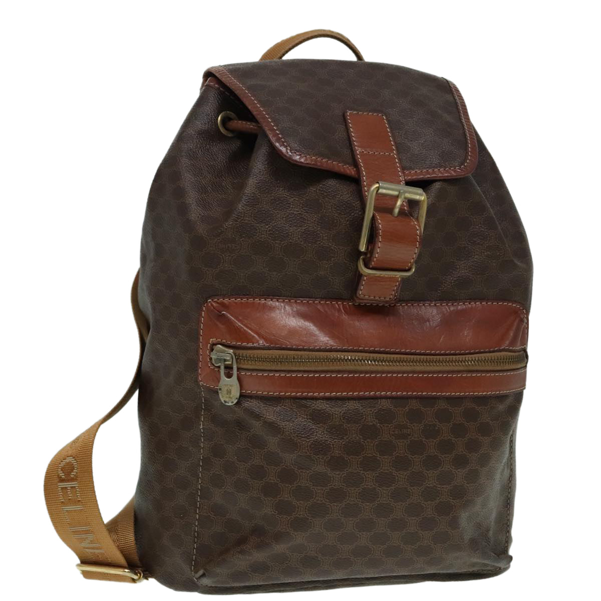 CELINE Macadam Canvas Backpack Brown Gold Auth ep5746