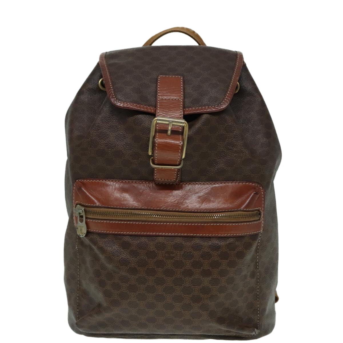 CELINE Macadam Canvas Backpack Brown Gold Auth ep5746 - 0