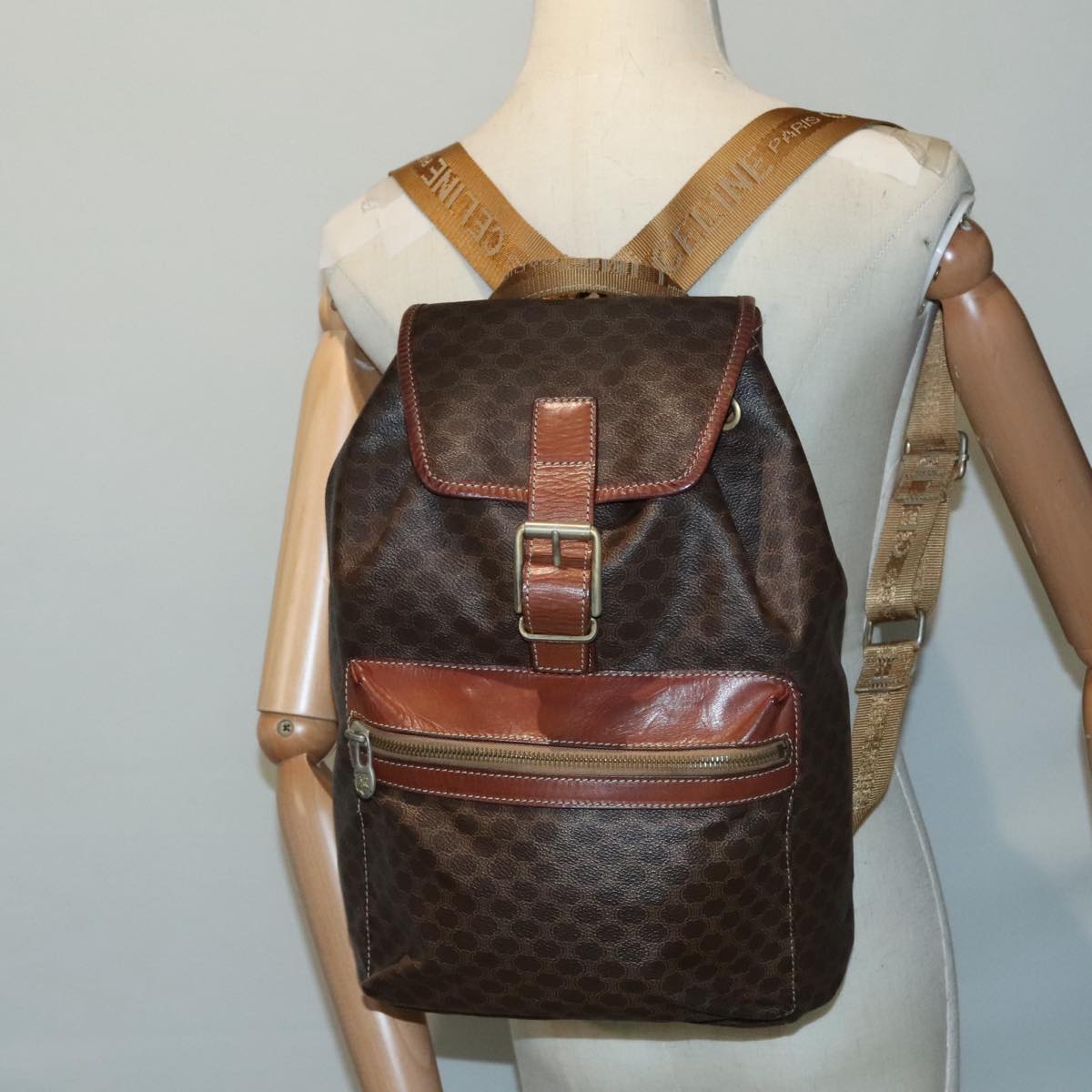 CELINE Macadam Canvas Backpack Brown Gold Auth ep5746