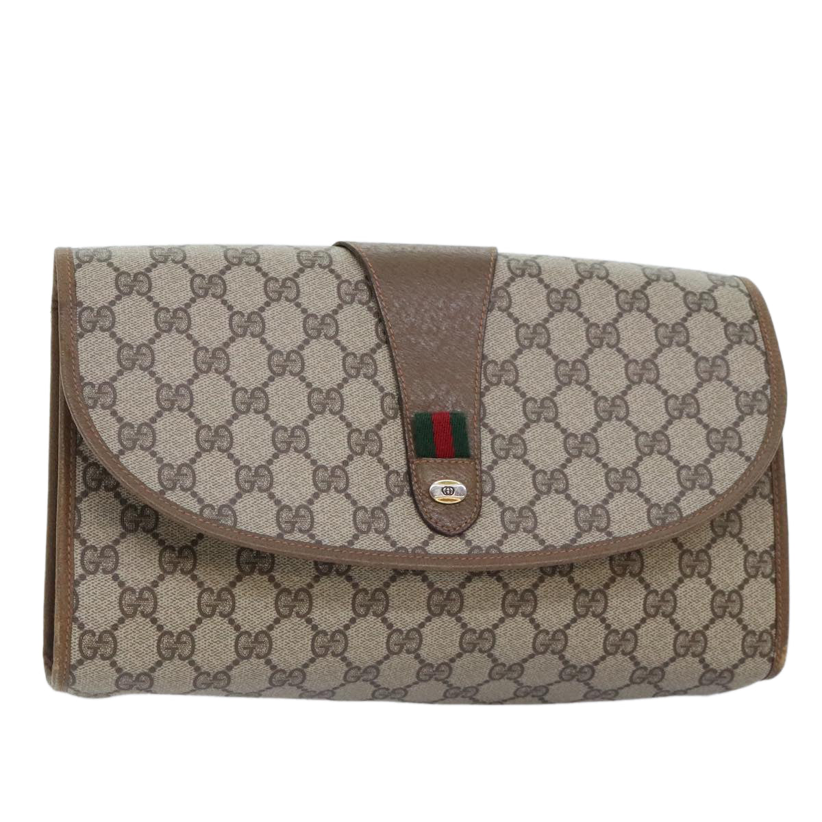 GUCCI GG Supreme Web Sherry Line Clutch Bag PVC Beige Red 89 01 031 Auth ep5755