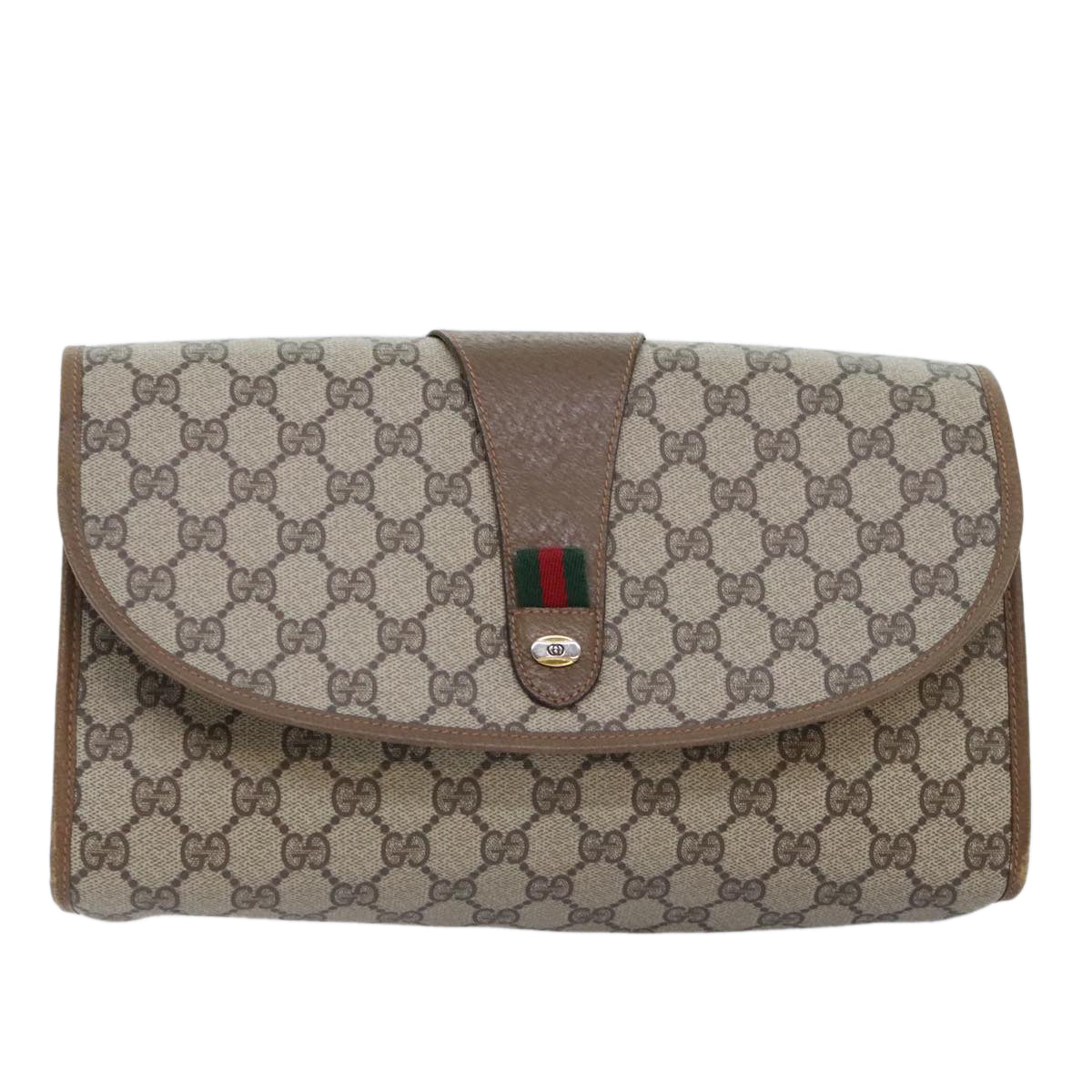 GUCCI GG Supreme Web Sherry Line Clutch Bag PVC Beige Red 89 01 031 Auth ep5755