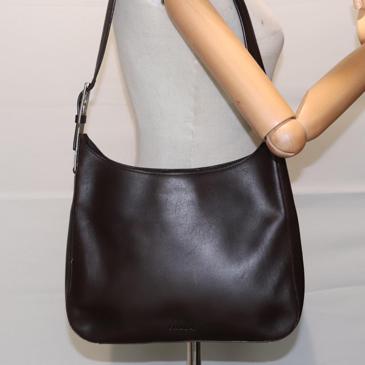 PRADA Shoulder Bag Leather Brown Silver Auth ep5760