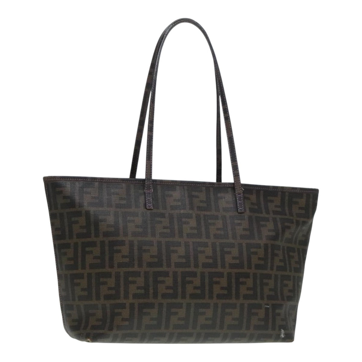 FENDI Zucca Canvas Tote Bag Brown Black Silver Auth ep5784