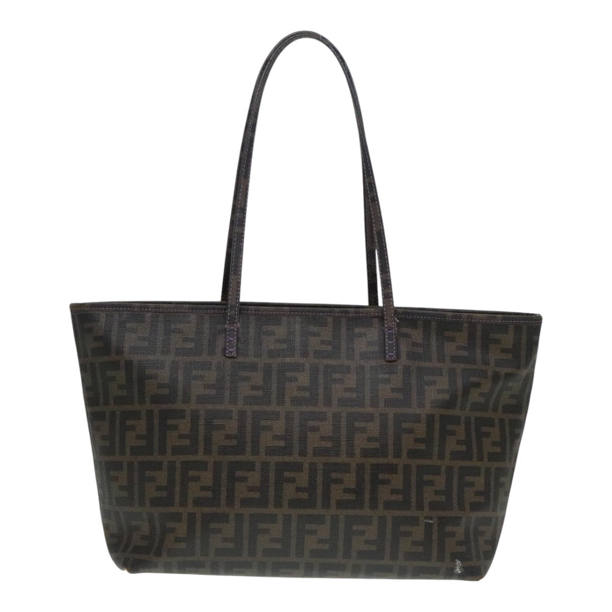 FENDI Zucca Canvas Tote Bag Brown Black Silver Auth ep5784