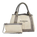 BALENCIAGA Navy Cabas S Hand Bag Canvas Leather White Beige 339933 Auth ep5793-1