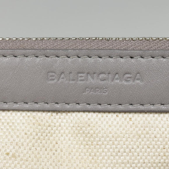 BALENCIAGA Navy Cabas S Hand Bag Canvas Leather White Beige 339933 Auth ep5793