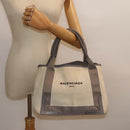 BALENCIAGA Navy Cabas S Hand Bag Canvas Leather White Beige 339933 Auth ep5793-26