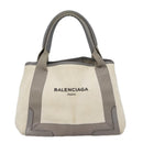 BALENCIAGA Navy Cabas S Hand Bag Canvas Leather White Beige 339933 Auth ep5793-13