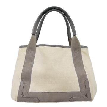 BALENCIAGA Navy Cabas S Hand Bag Canvas Leather White Beige 339933 Auth ep5793 - 0