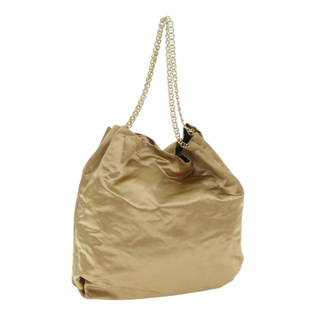 PRADA Chain Tote Bag Satin Gold Auth ep5795