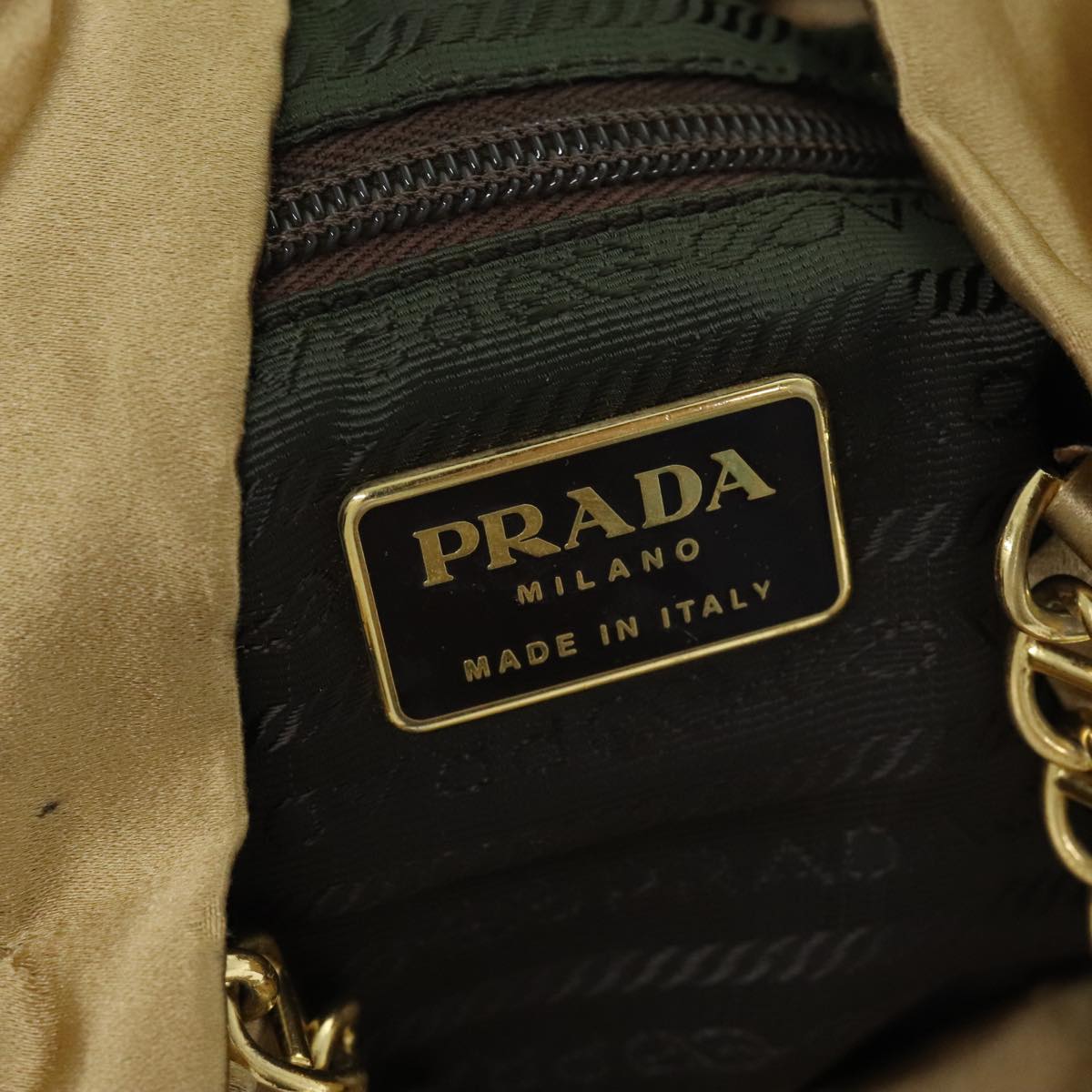 PRADA Chain Tote Bag Satin Gold Auth ep5795