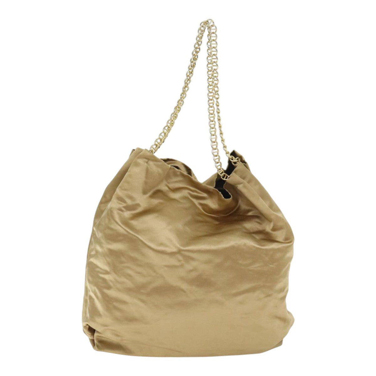 PRADA Chain Tote Bag Satin Gold Auth ep5795